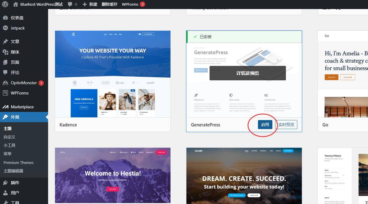 安装并激活WordPress主题
